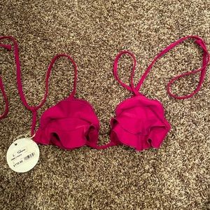 Tori Praver size small pink ruffle bikini top